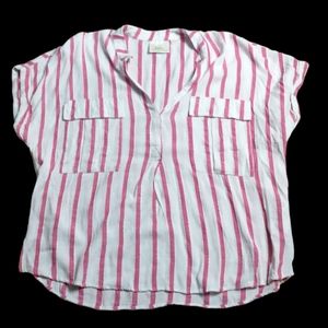 Maeve by Anthropologie Striped Shirt Sleeve Linen Blend Blouse Size XL